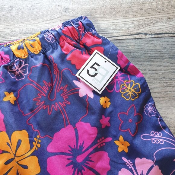 Colorful Floral Mens Swim Trunks Size L With Elastic Waist Drawstring 32" Waist - Picture 2 of 6